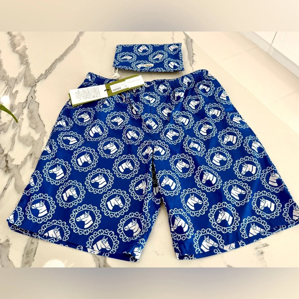 Gucci Men’s Equestrian Print Swim Trunks